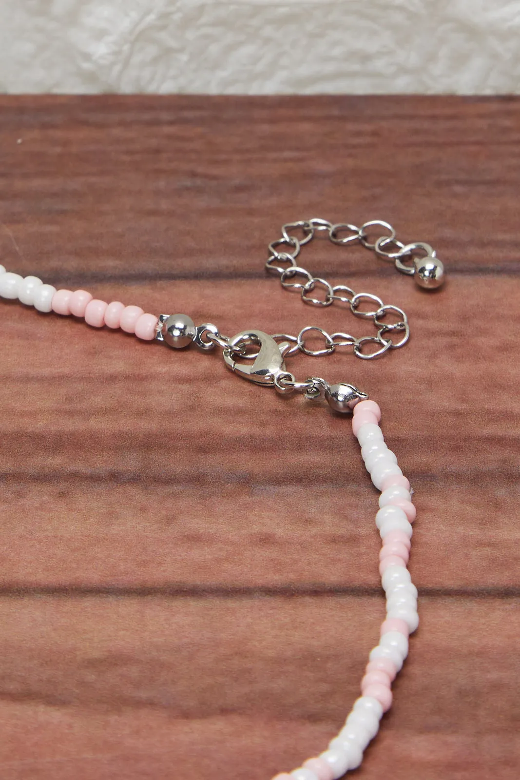 Girls White And Pink Embellished Necklace