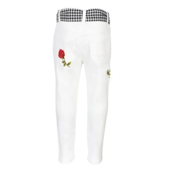 GIRLS WHITE EMBROIDERED TWILL PANTS