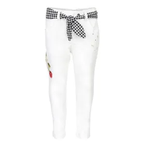 GIRLS WHITE EMBROIDERED TWILL PANTS