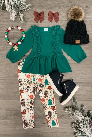 Green Christmas Sweets Ruffle Legging Set