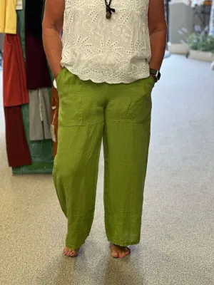 Green Linen Capri