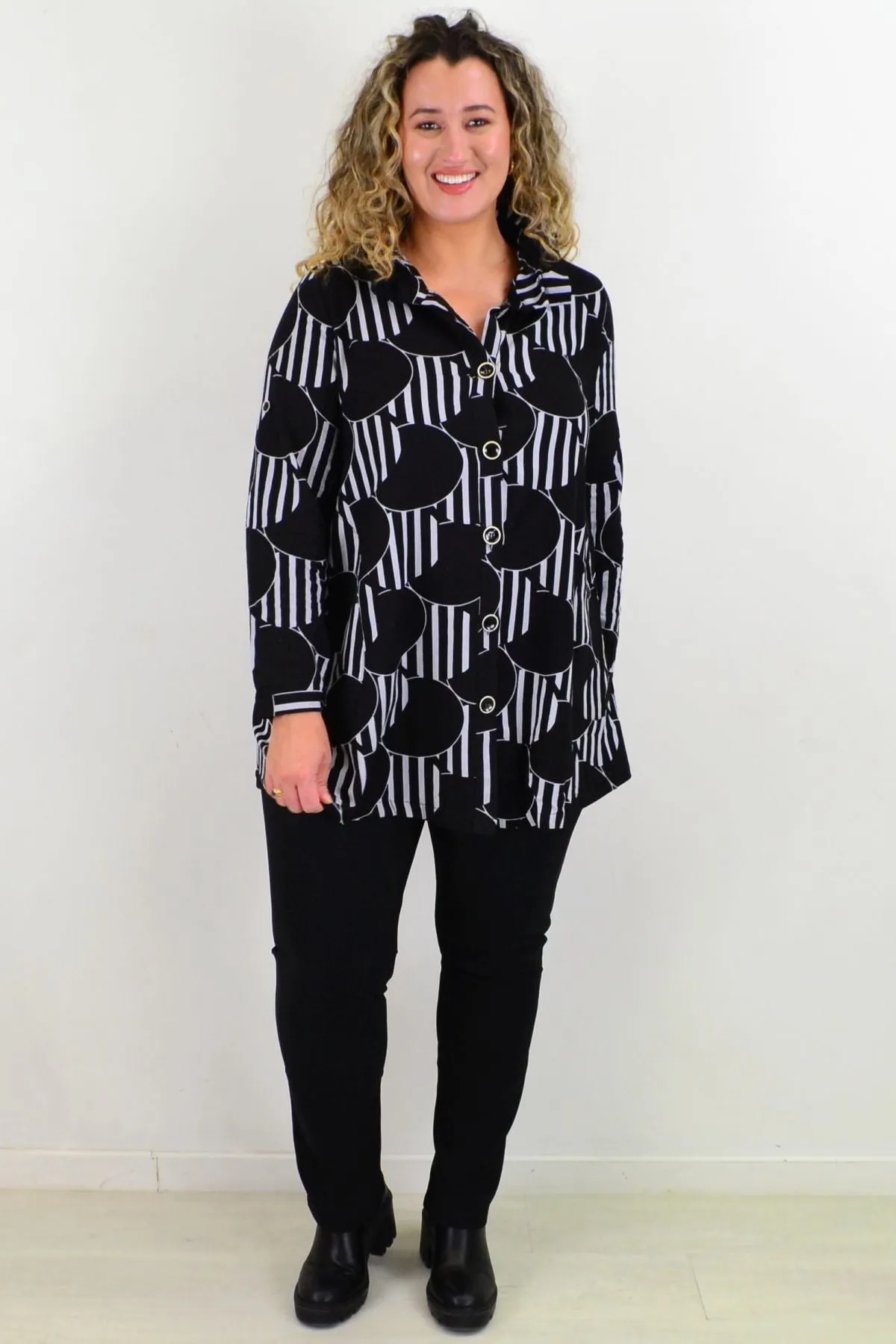 Grey Deck Of Cards High Collar Tunic Shirt