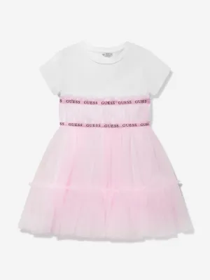 Guess Girls Jersey And Tulle Dress in Pink