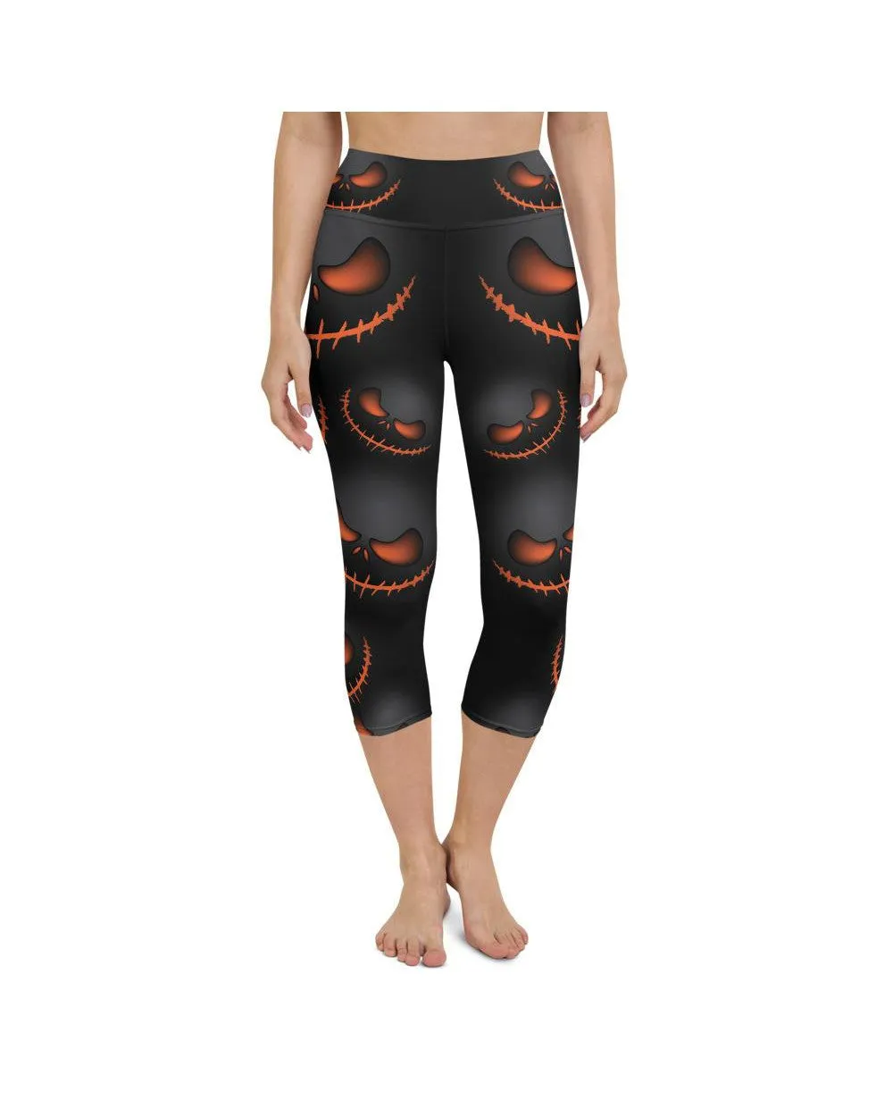 Halloween Evil Pumpkin Grin Yoga Capris