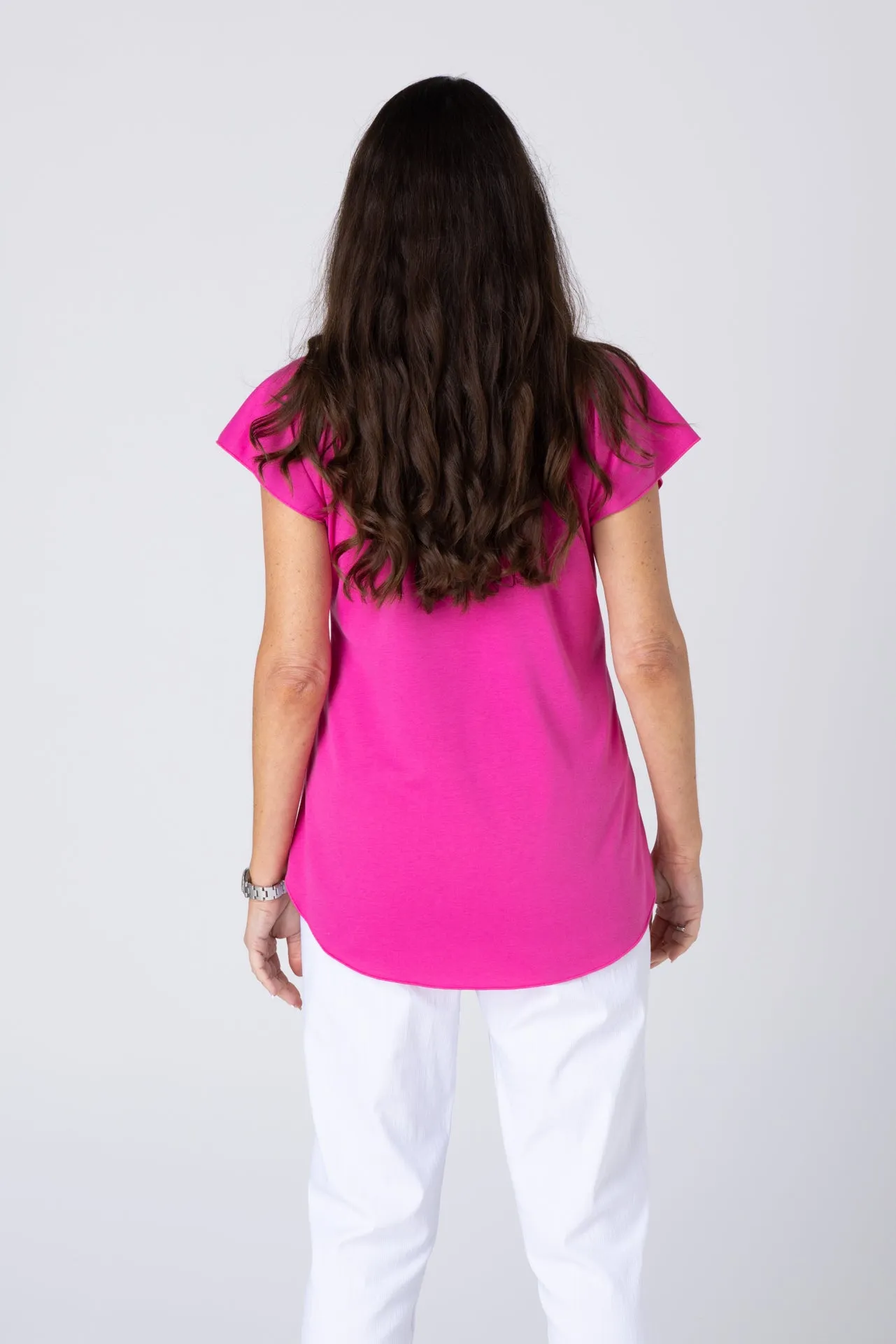 Hot Pink Short Sleeve Cotton Sports Knit Top