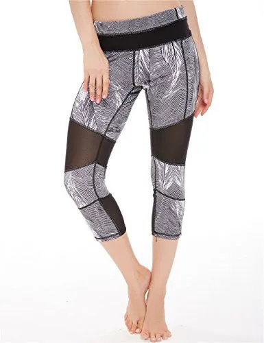 icyzone Women's Activewear Workout Pants Capris Printed Yoga Running pants