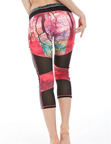 icyzone Women's Activewear Workout Pants Capris Printed Yoga Running pants