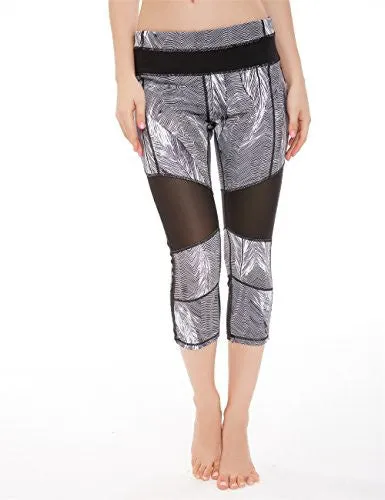 icyzone Women's Activewear Workout Pants Capris Printed Yoga Running pants