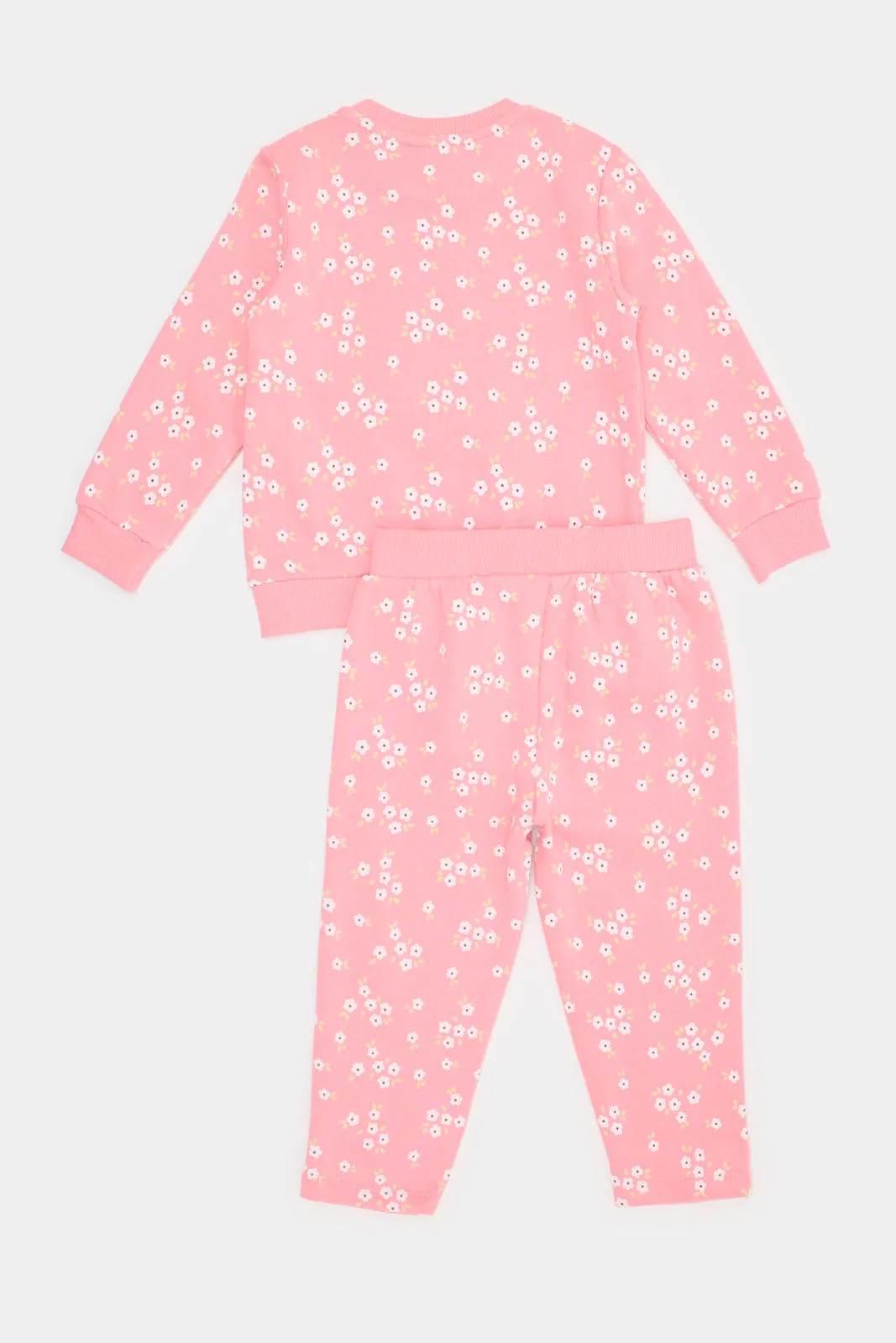 Infant Girls Pink Printed Jogging Suit (2 Piece)