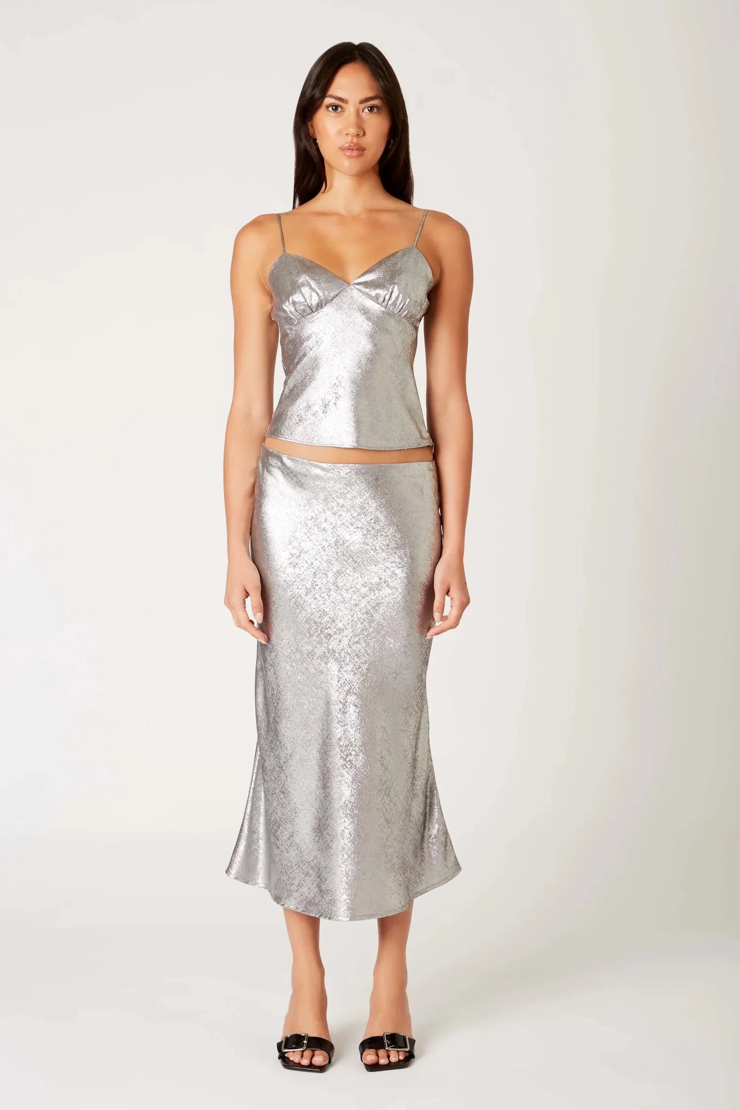 KEEN THE LABEL Elara Chrome Midi Skirt