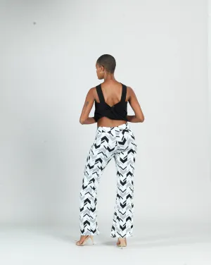 Kick Front High Slit Pant - Chevron Stripe: White/grey-SALE