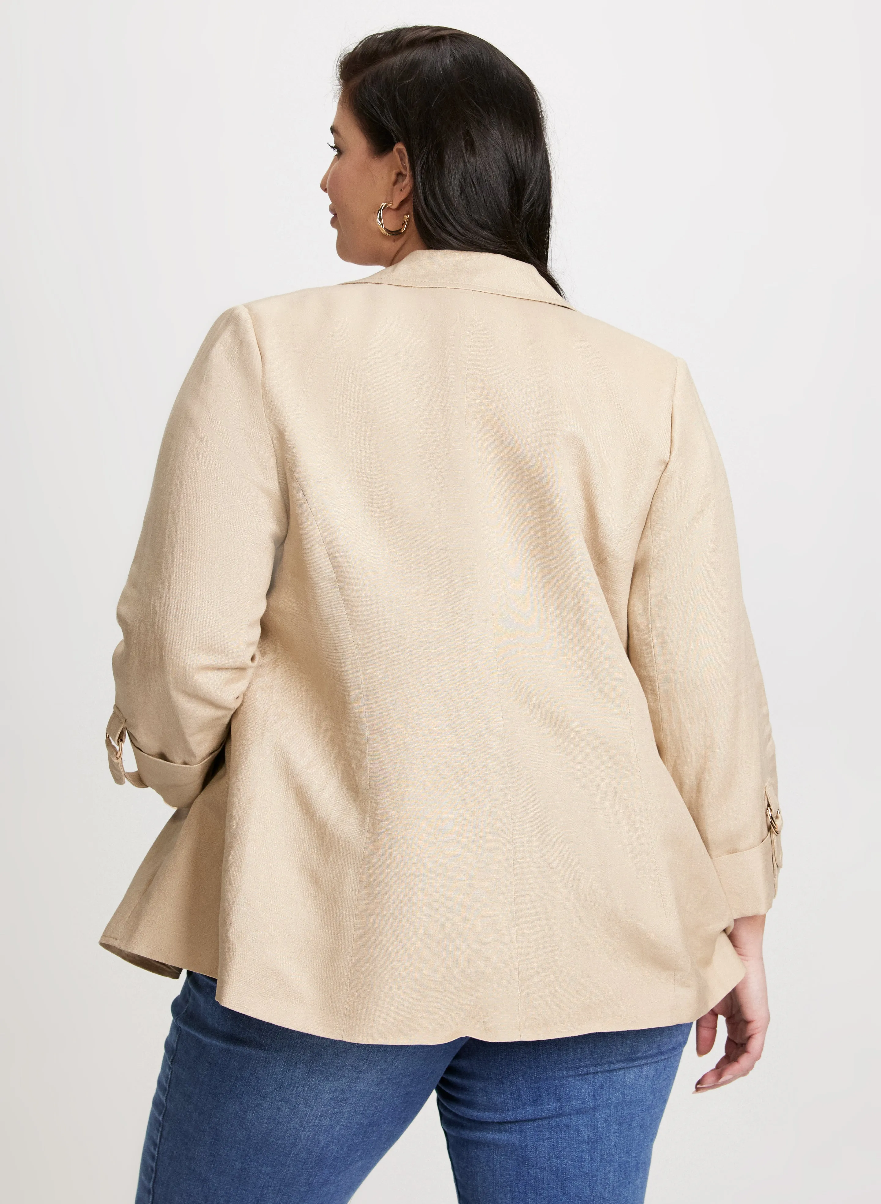 Linen-Blend Open Front Jacket