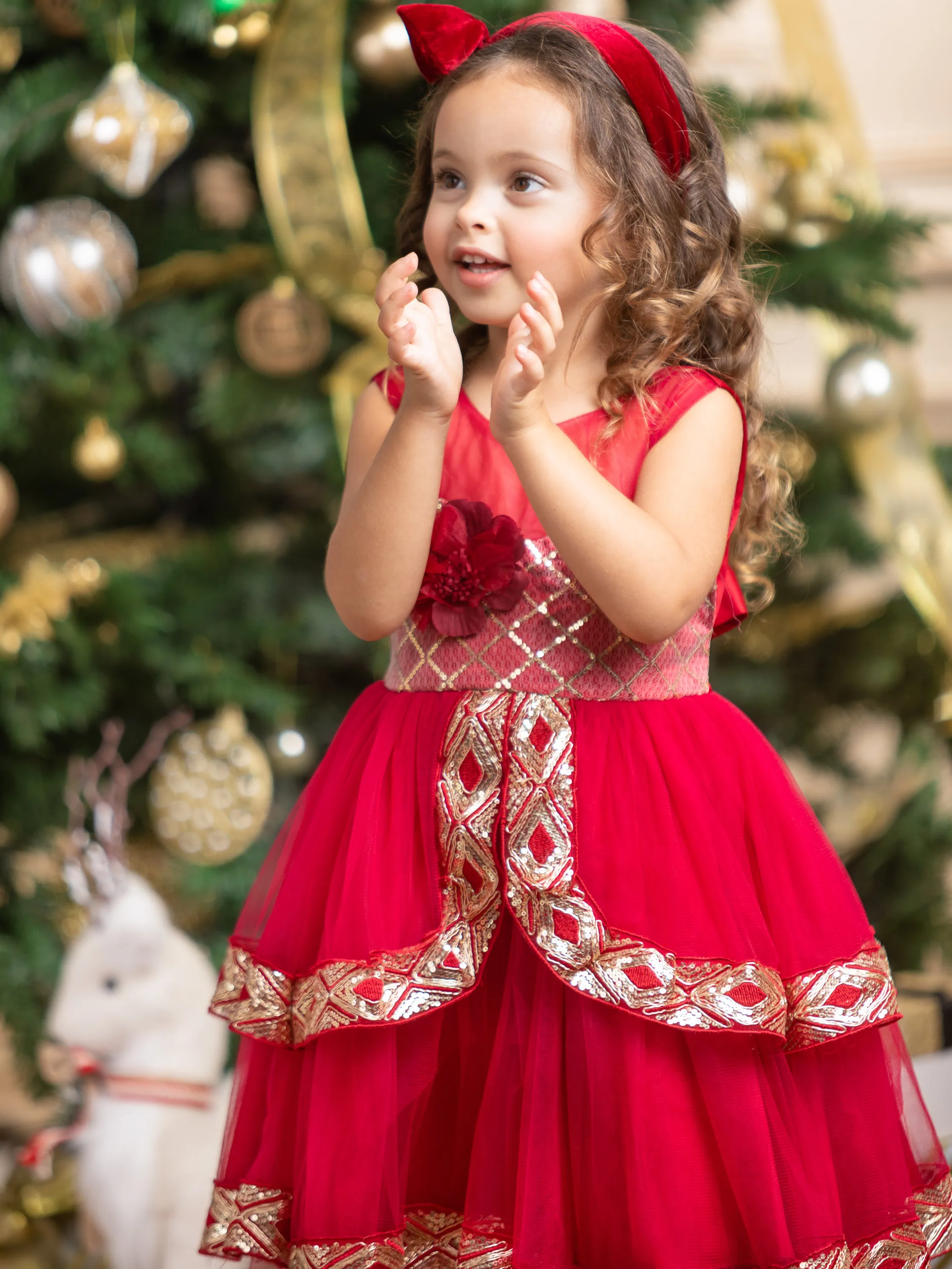 Made To Sparkle Embroidered Tulle Holiday Dress