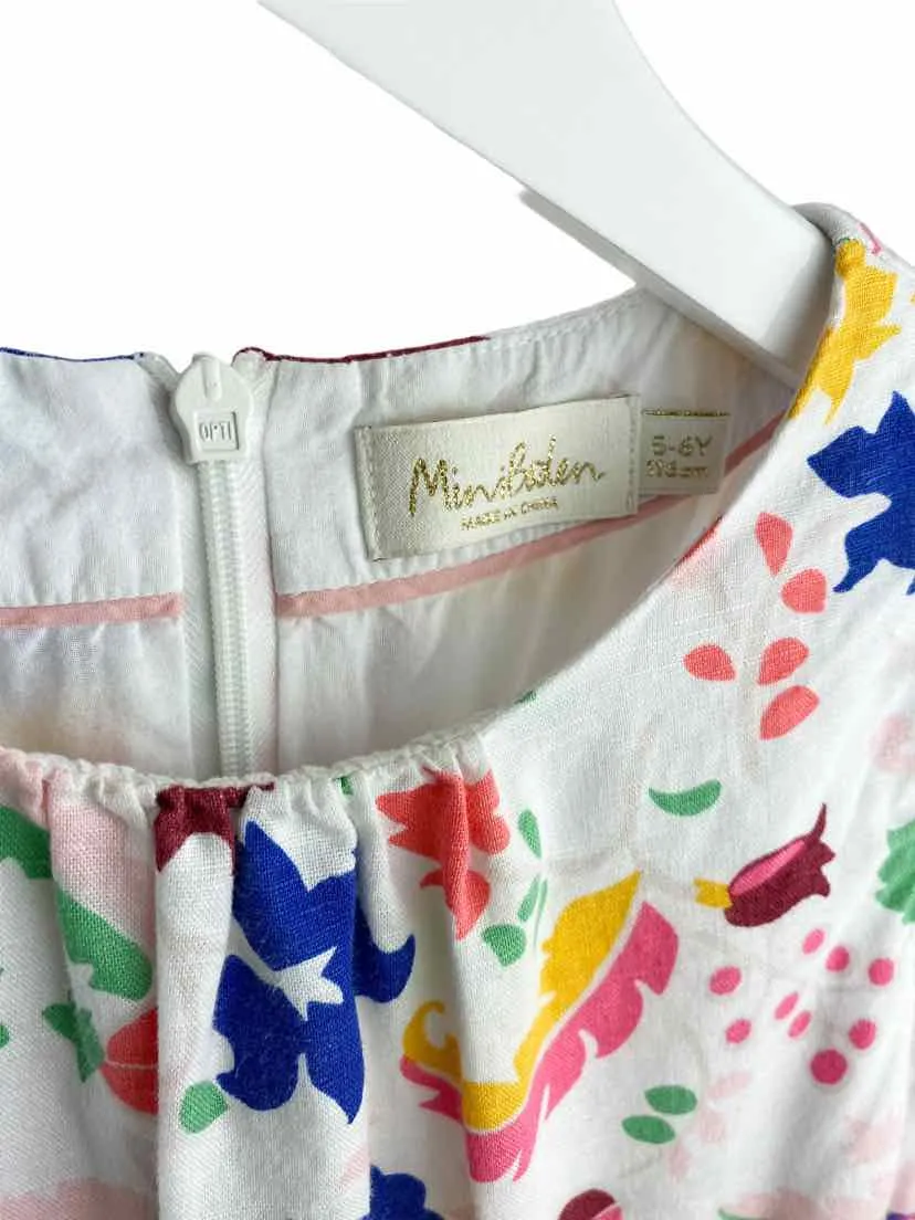 Mini Boden, Girls' Floral Linen/Cotton Party Dress, White/Multi, Size 5-6Y