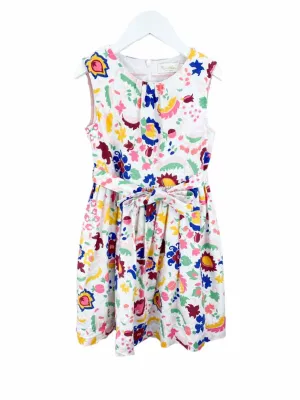 Mini Boden, Girls' Floral Linen/Cotton Party Dress, White/Multi, Size 5-6Y