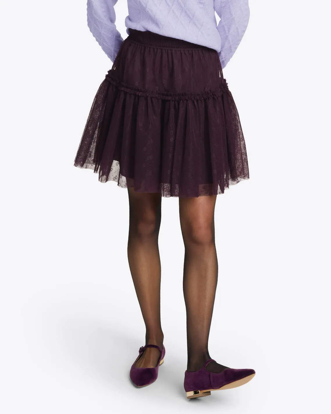 Mini Tiered Skirt in Plum Tulle