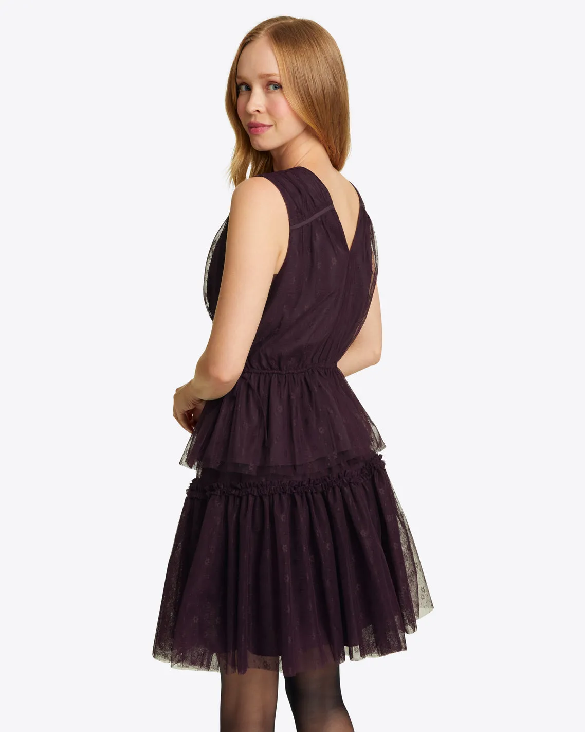 Mini Tiered Skirt in Plum Tulle