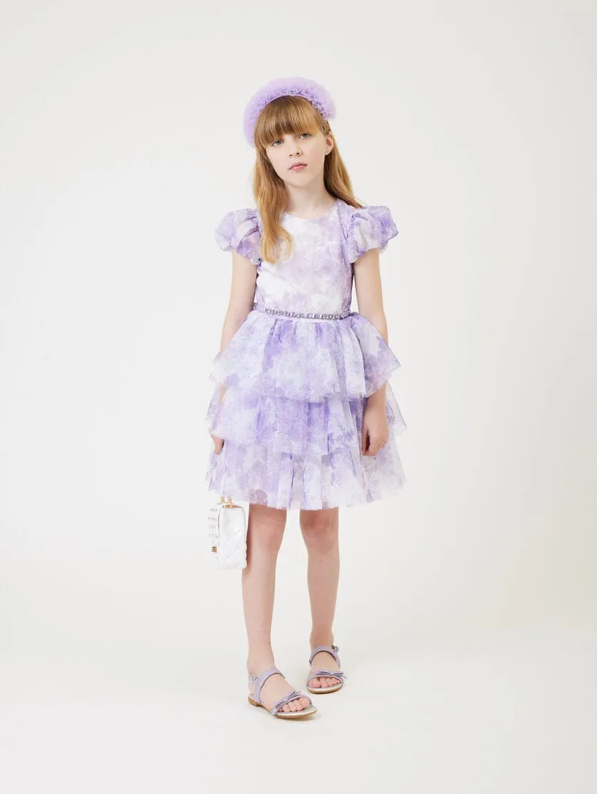 Monnalisa Girls Monochrome Tulle Dress in Purple