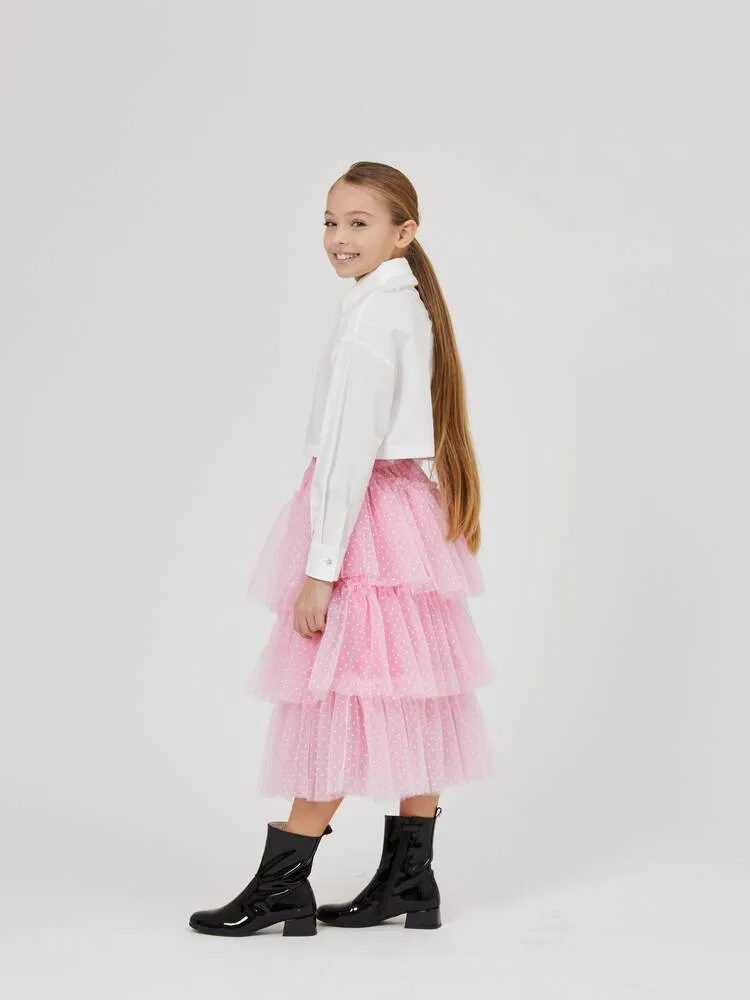 Monnalisa polka dot tulle skirt, pink