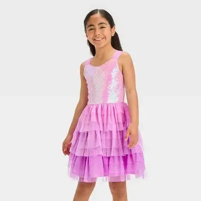 New - Girls' Sleeveless Ombre Sequin Tiered Dress - Cat & Jack