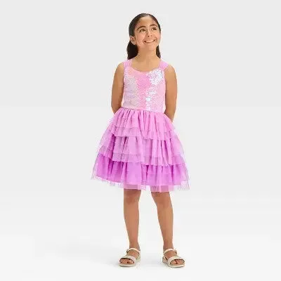 New - Girls' Sleeveless Ombre Sequin Tiered Dress - Cat & Jack