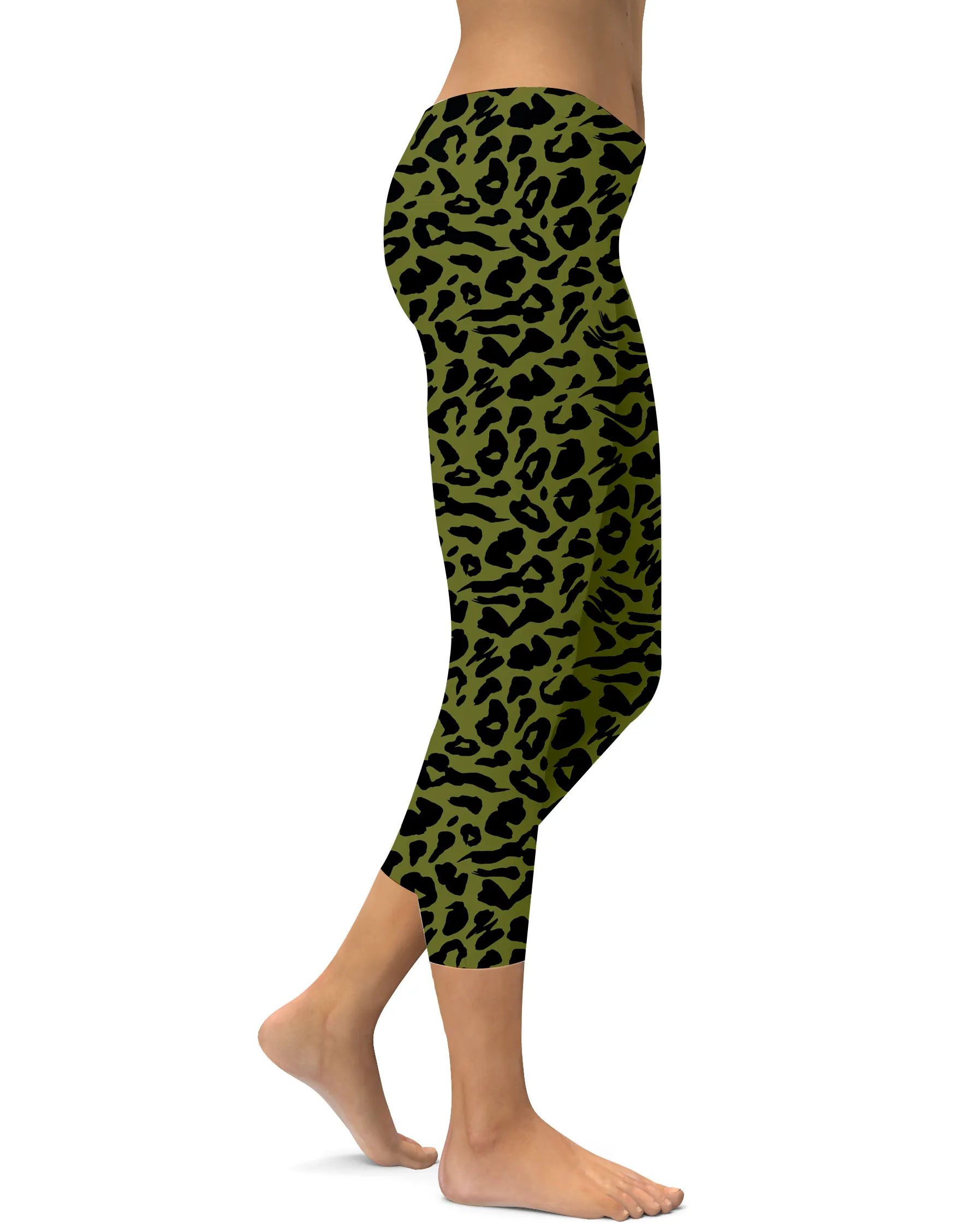 Olive Green Leopard Skin Capris