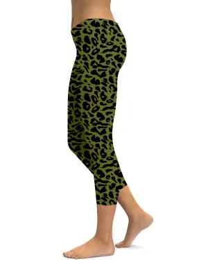 Olive Green Leopard Skin Capris