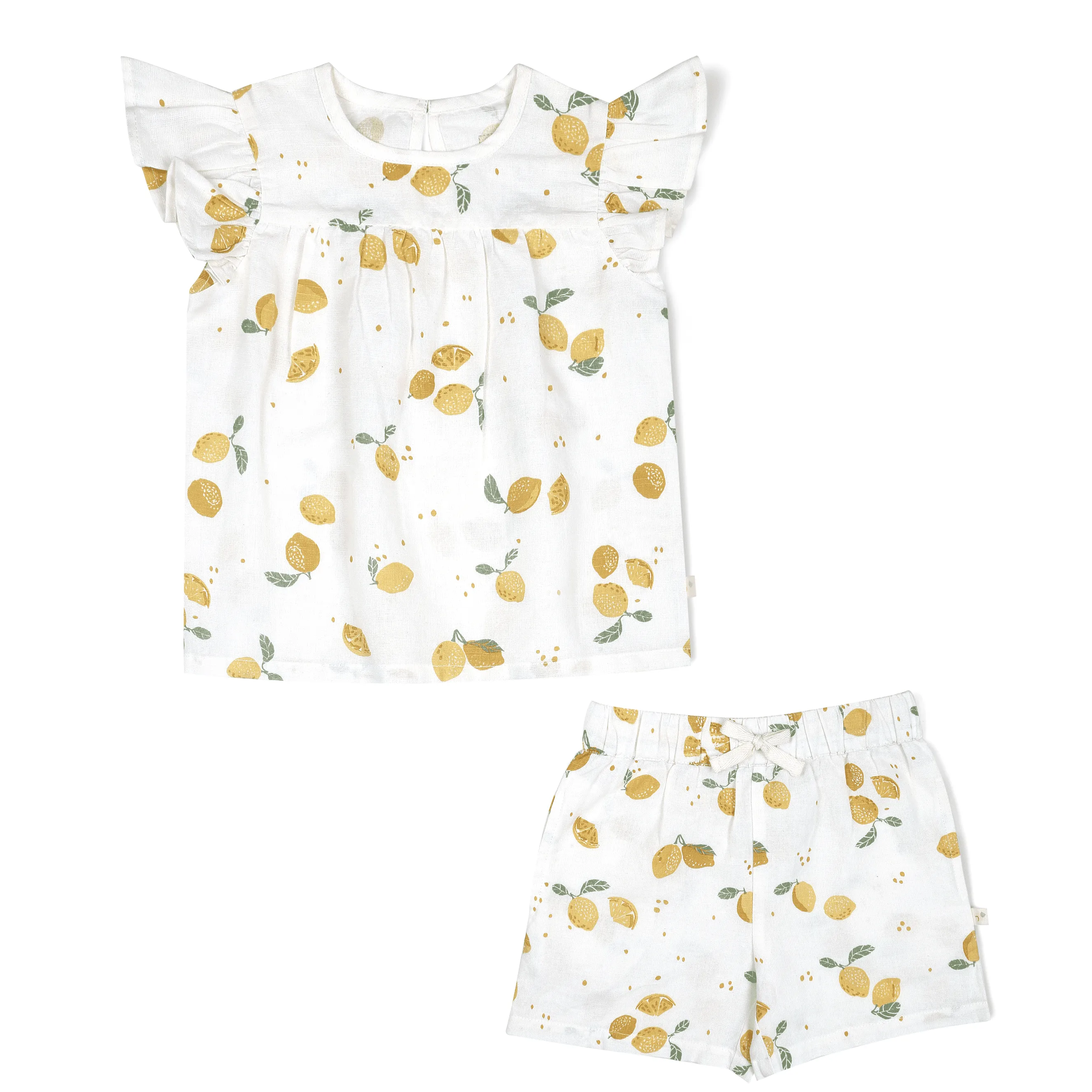 Organic Girls Flutter Top and Shorts Outfit - Citron