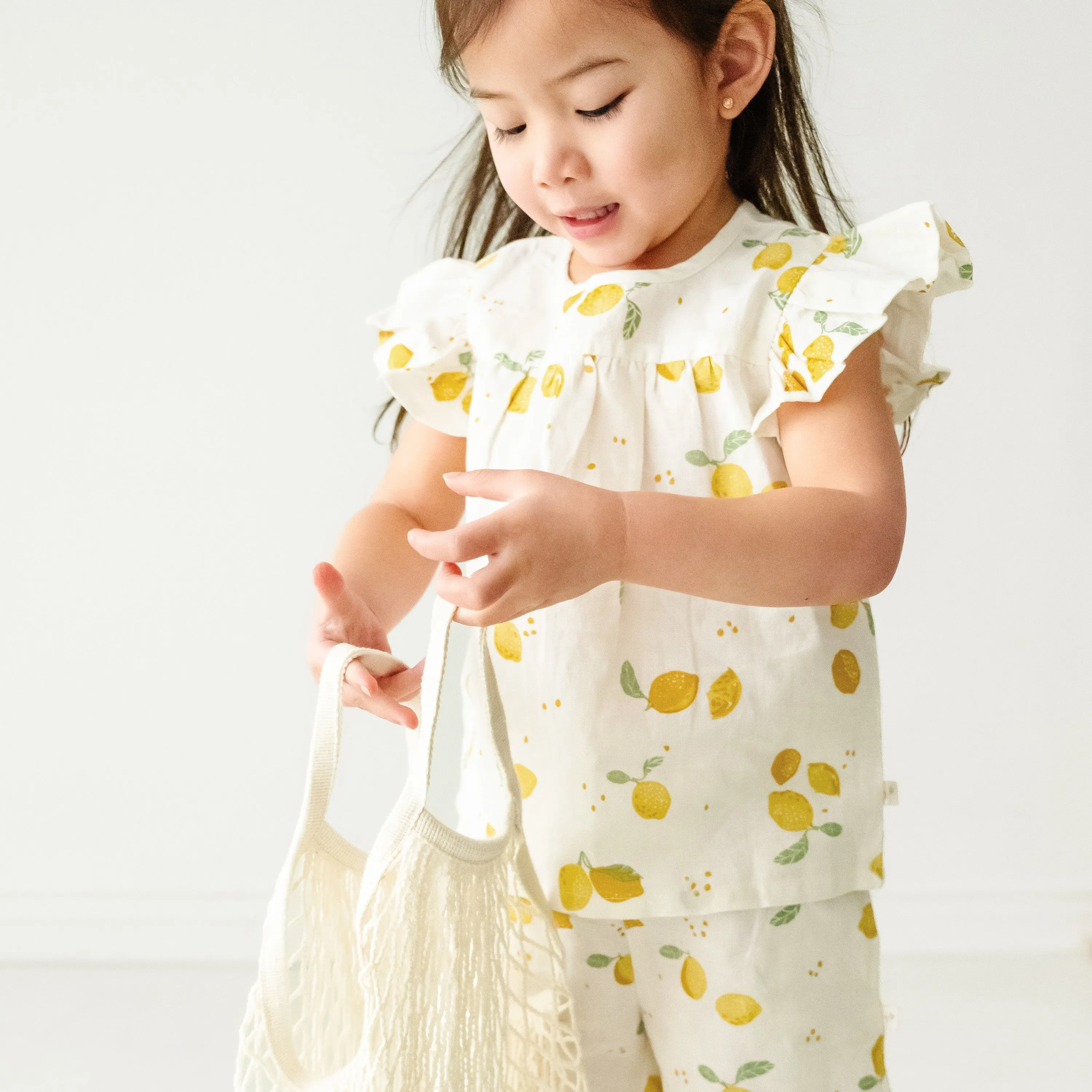 Organic Girls Flutter Top and Shorts Outfit - Citron