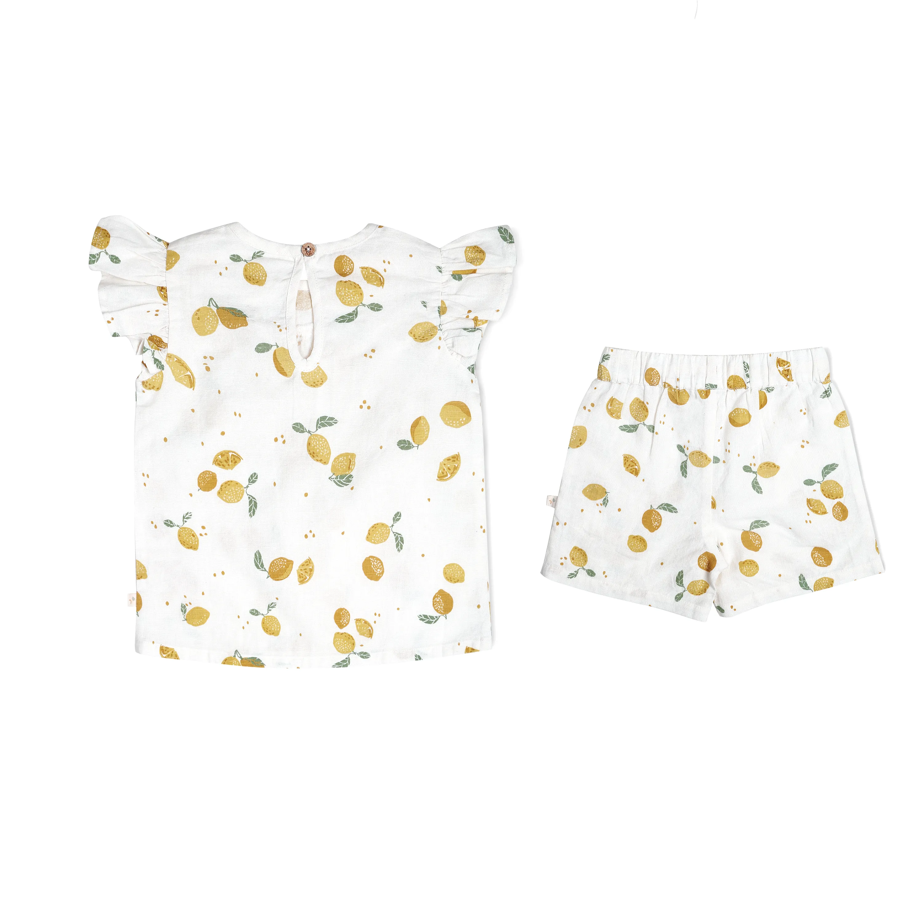 Organic Girls Flutter Top and Shorts Outfit - Citron