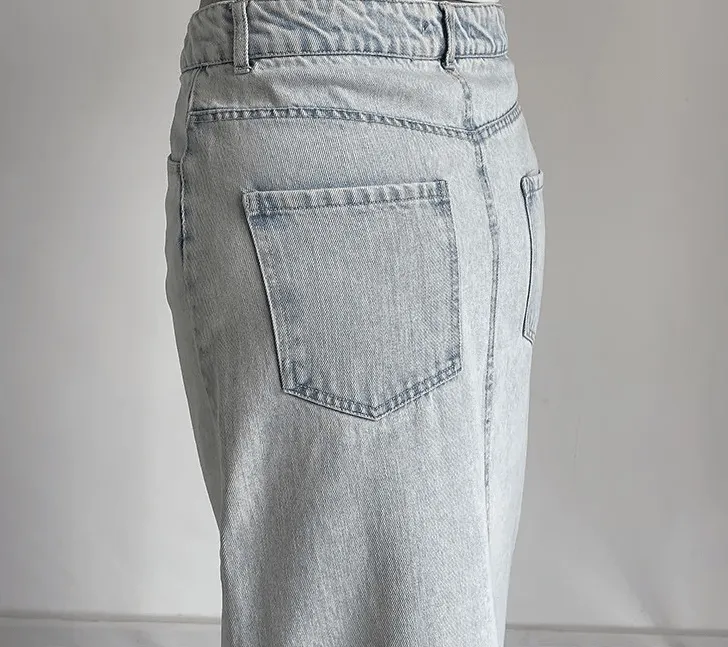 Pre Order:  Front Slit Washed Denim Skirt