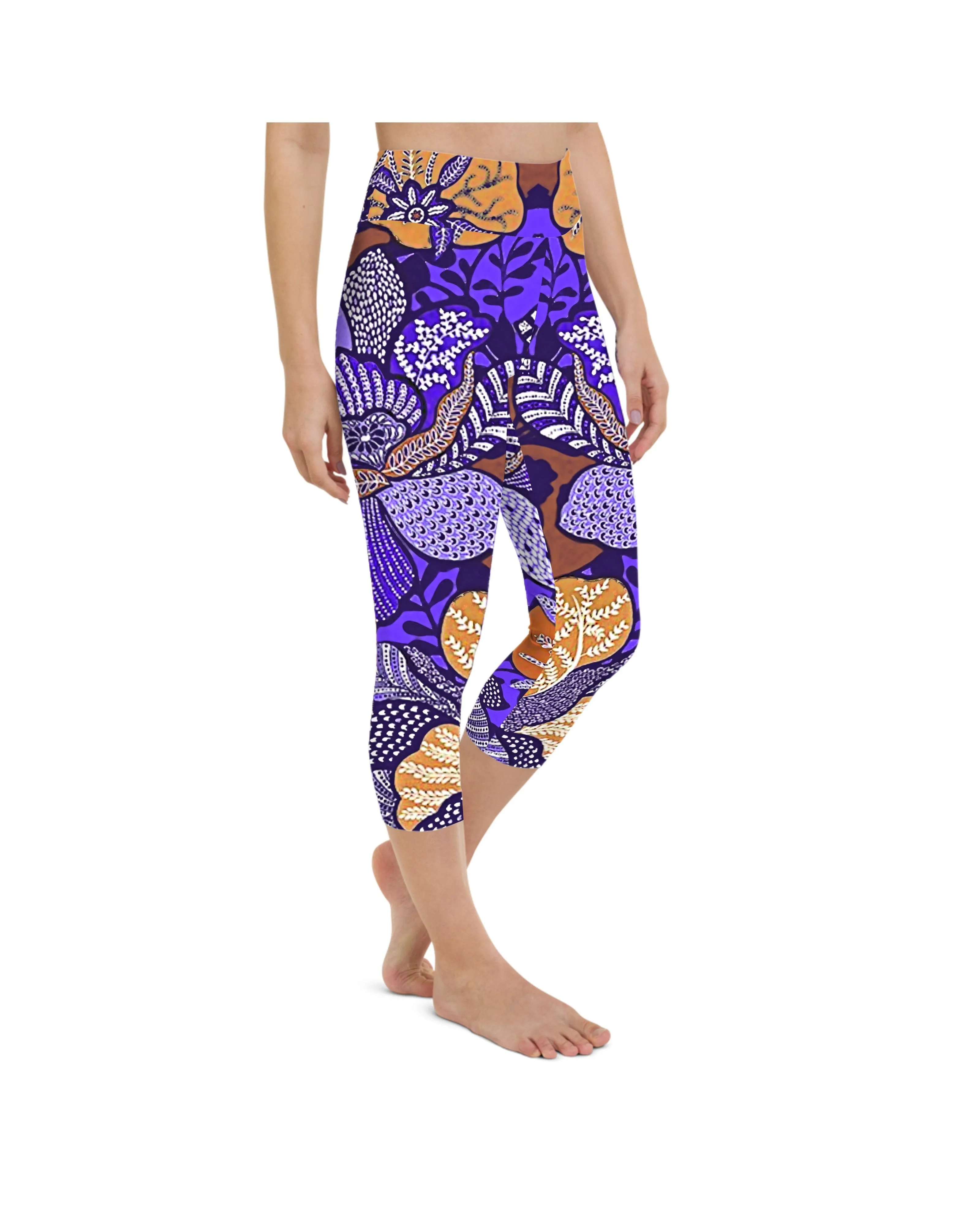 Purple Batik Floral Yoga Capris