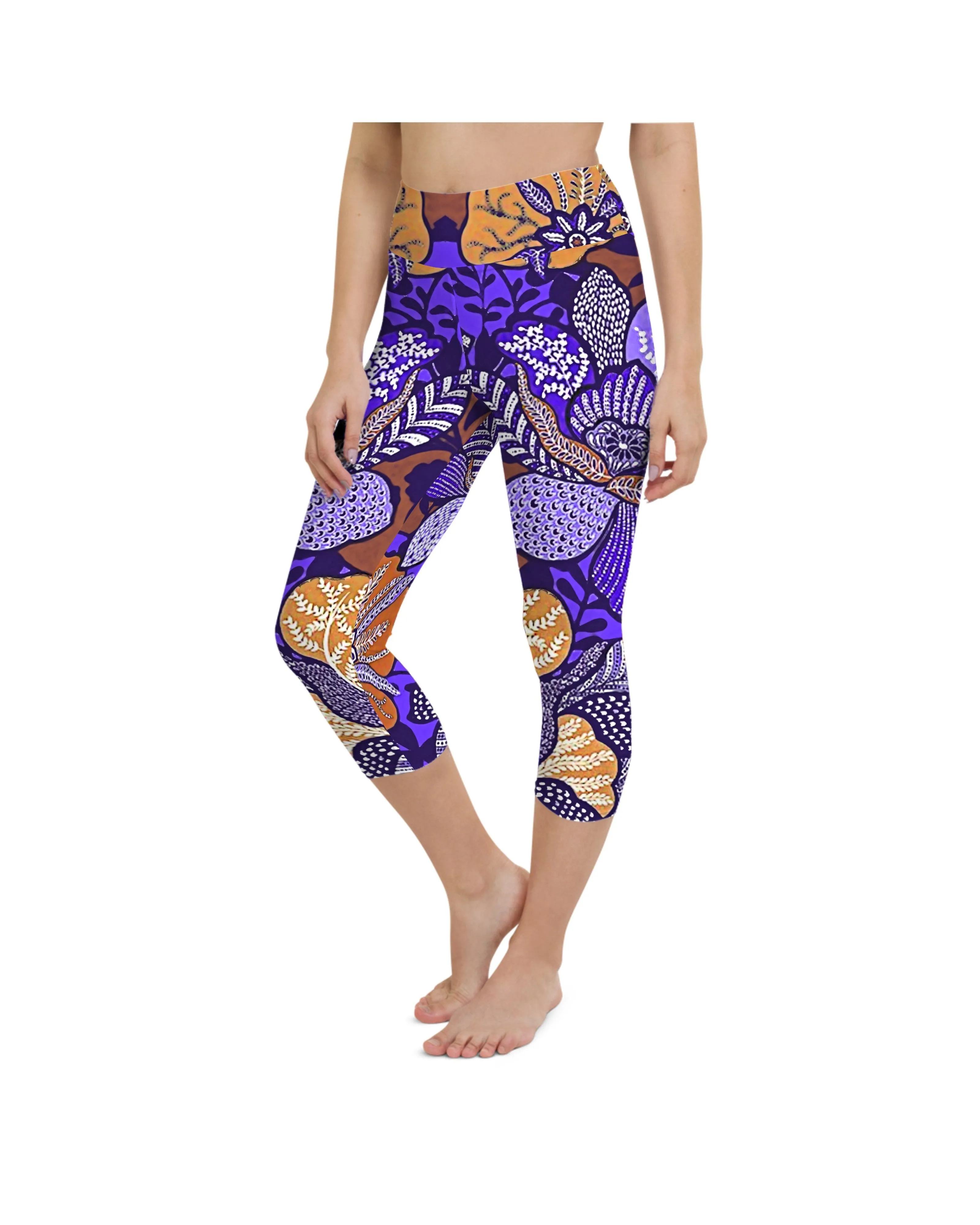 Purple Batik Floral Yoga Capris