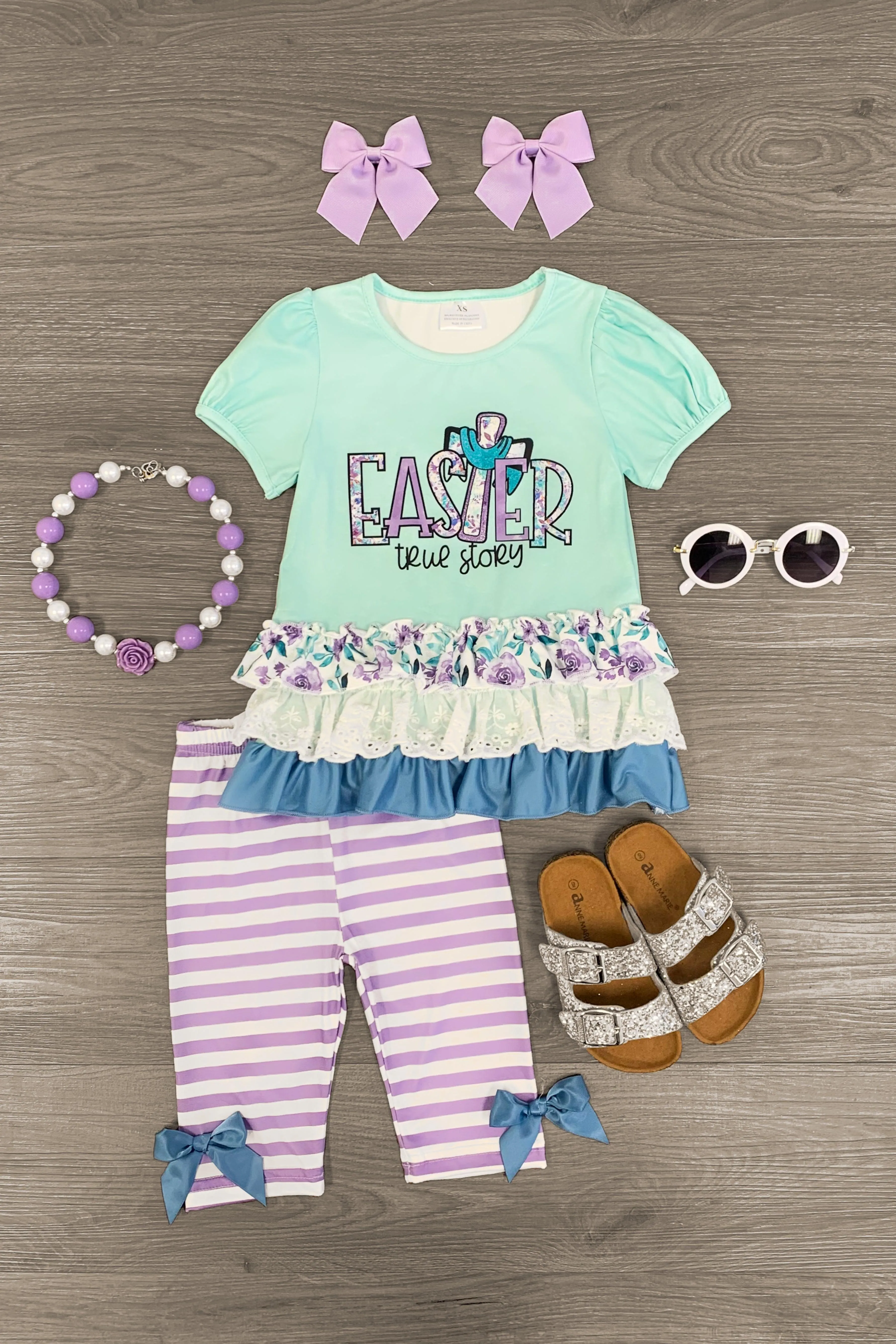 "Easter, True Story" Purple Striped Legging Set