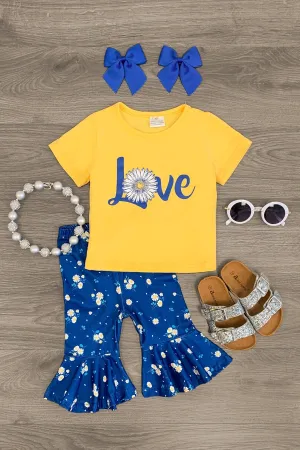 "Love" Yellow & Blue Daisy Capri Set