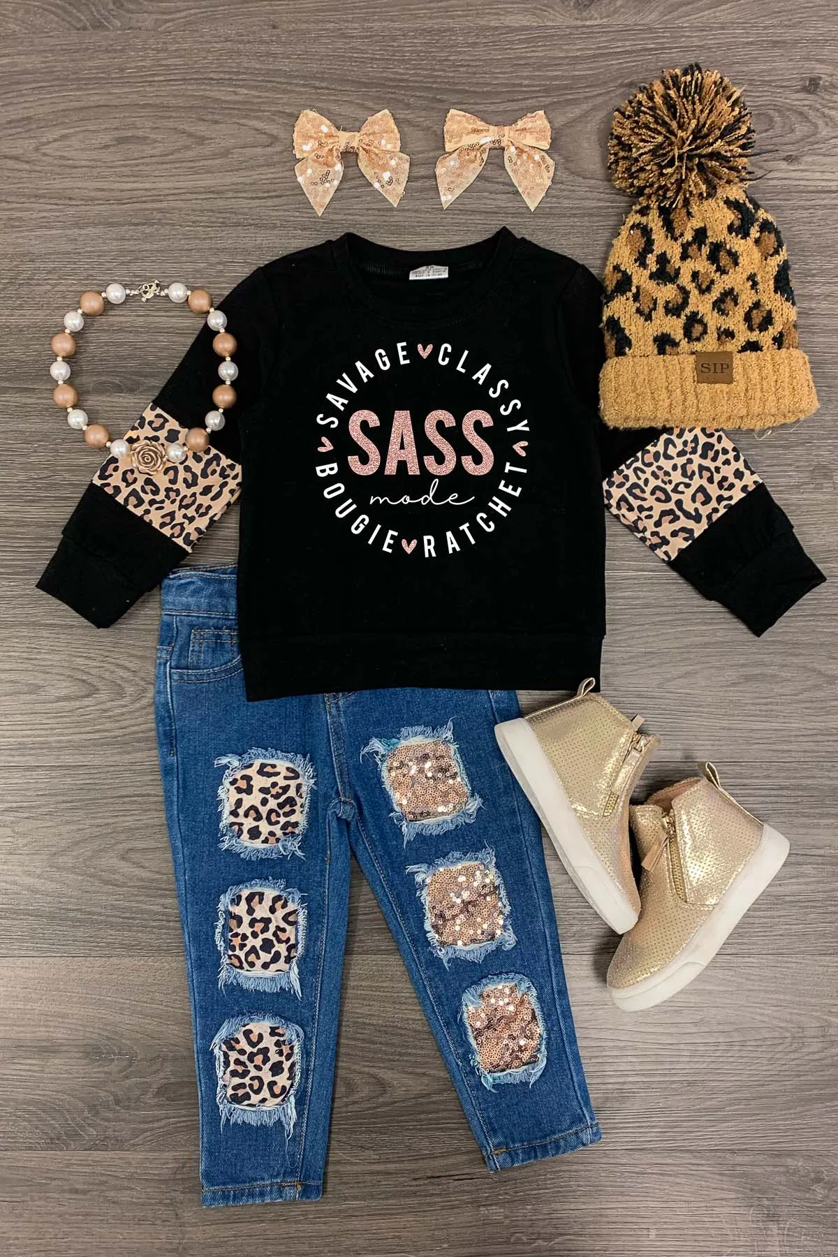 "Sass Mode" Distressed Denim Pant Set