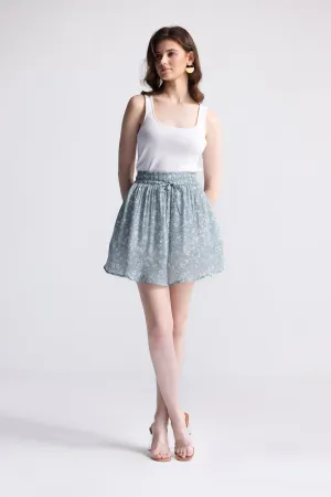 Reistor Drawstring Short Skirt in Light Blue Florals | NEW COLLECTION