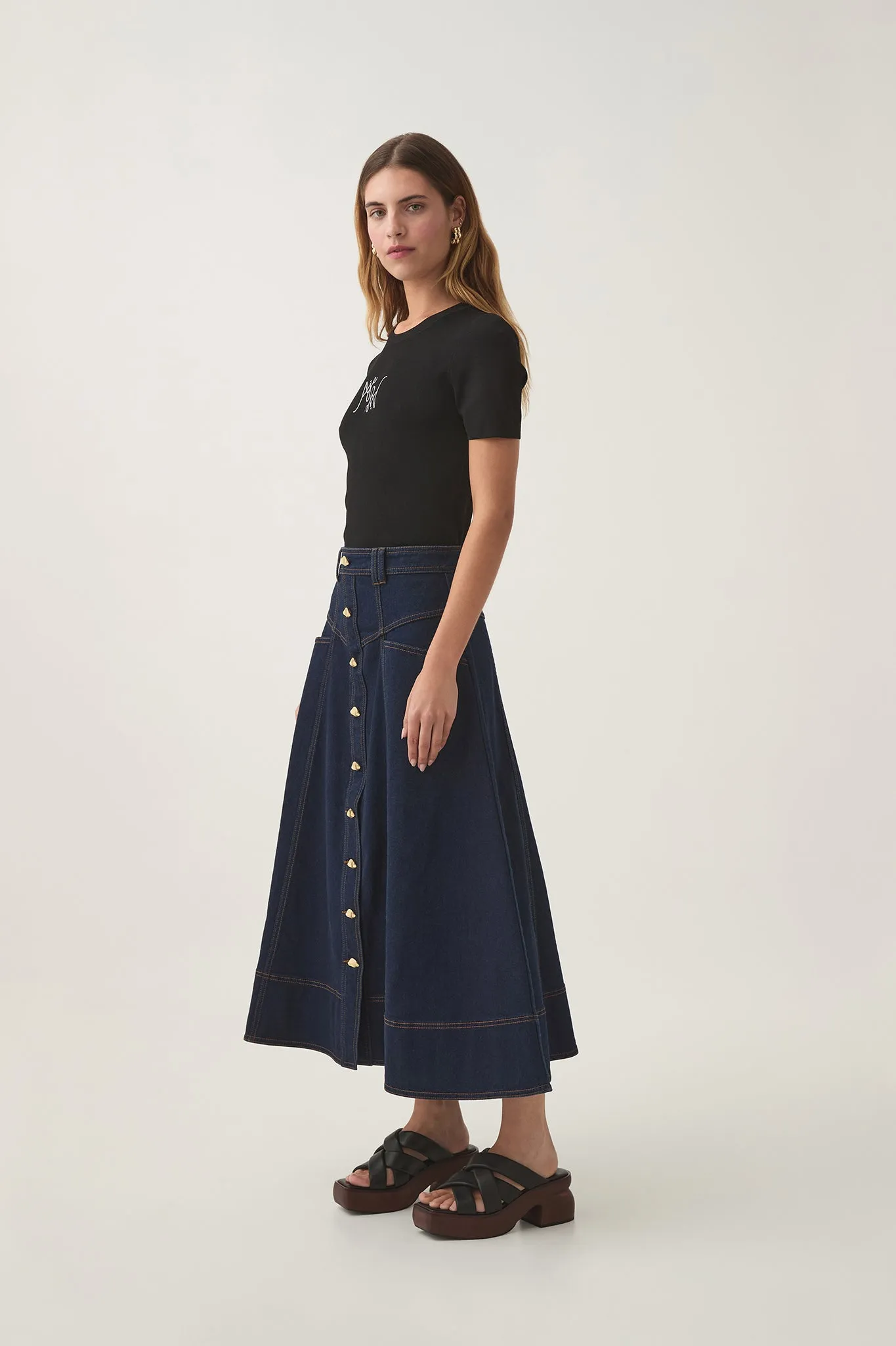 Resonance Denim Midi Skirt