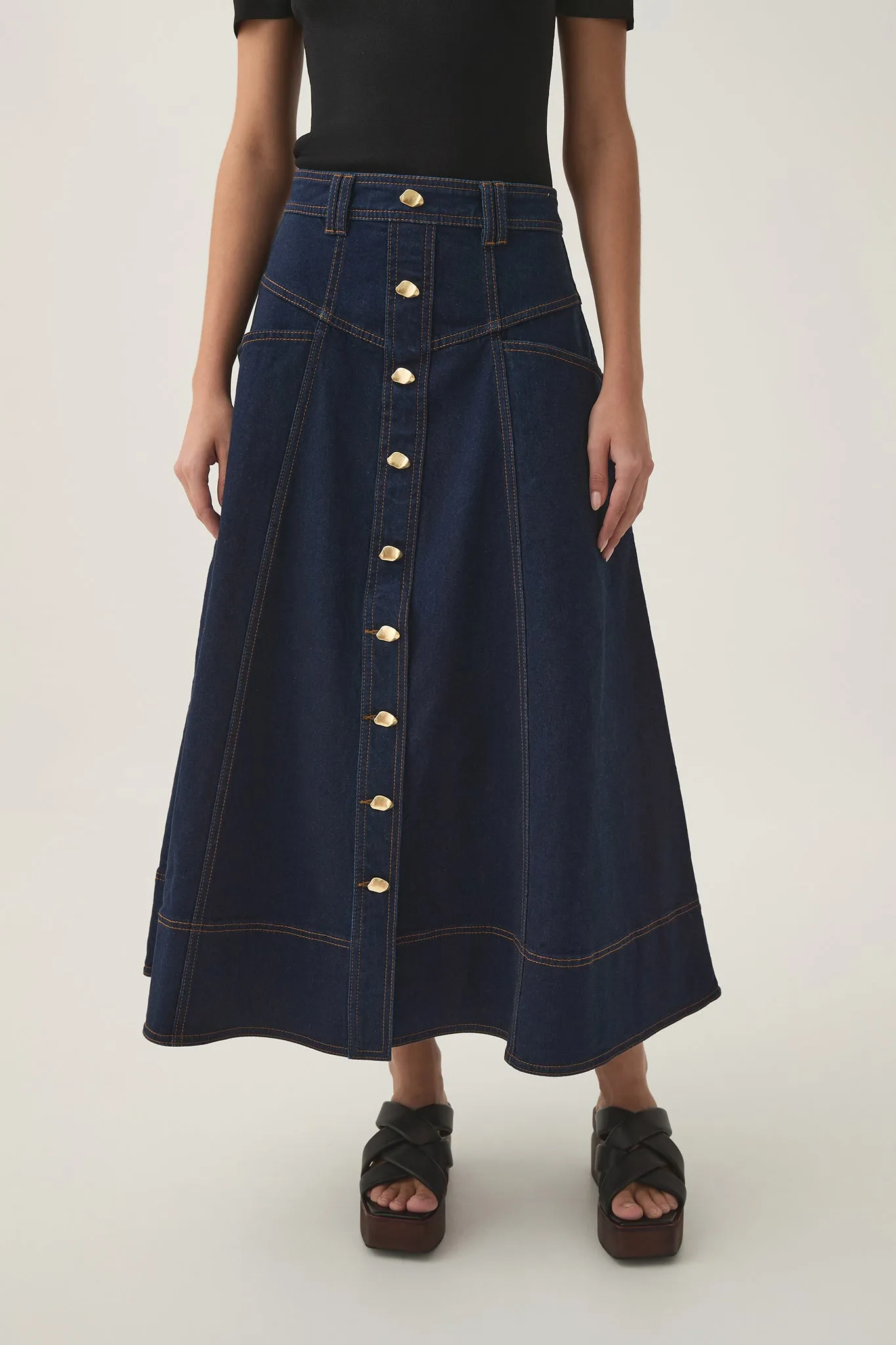 Resonance Denim Midi Skirt