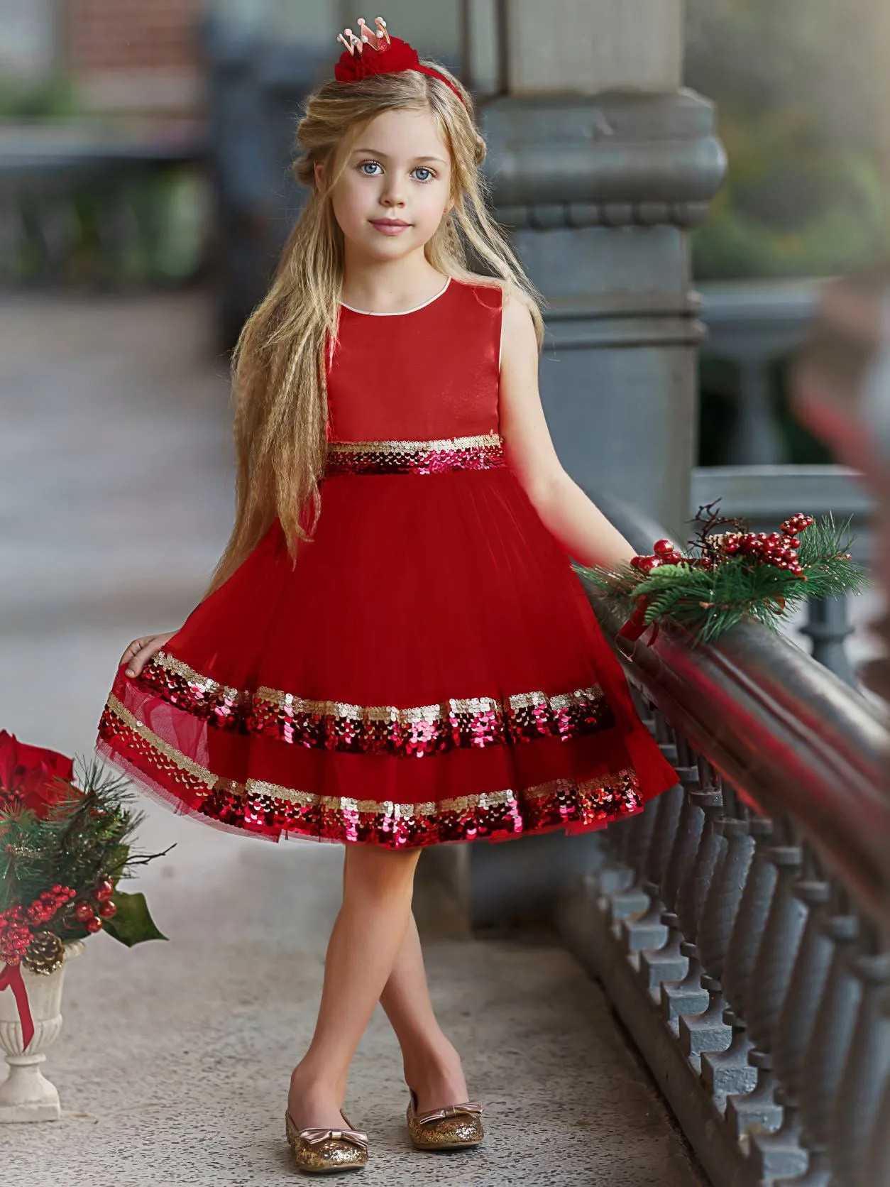 Season of Sparkle Red Tiered Holiday Dress