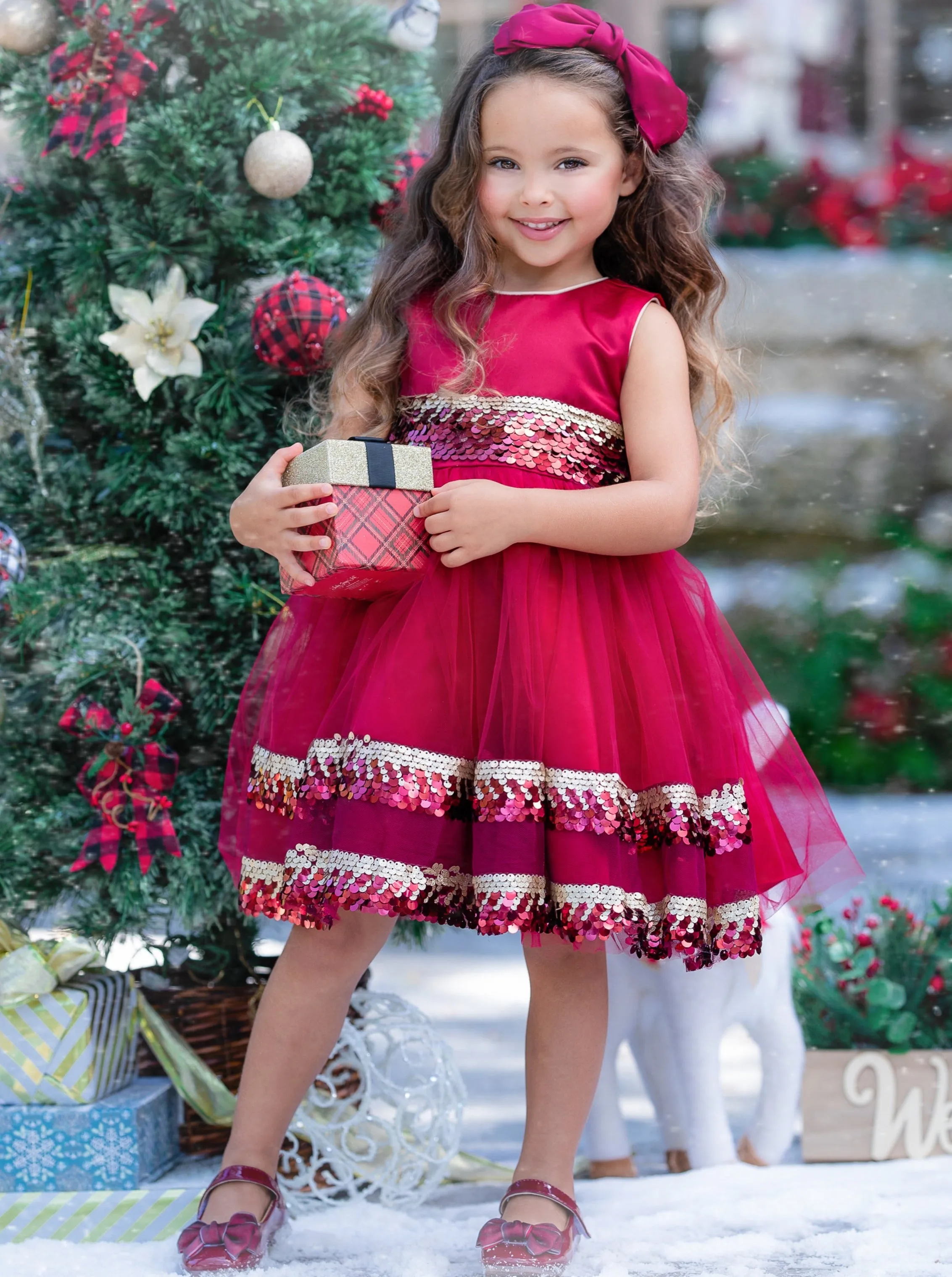 Season of Sparkle Red Tiered Holiday Dress