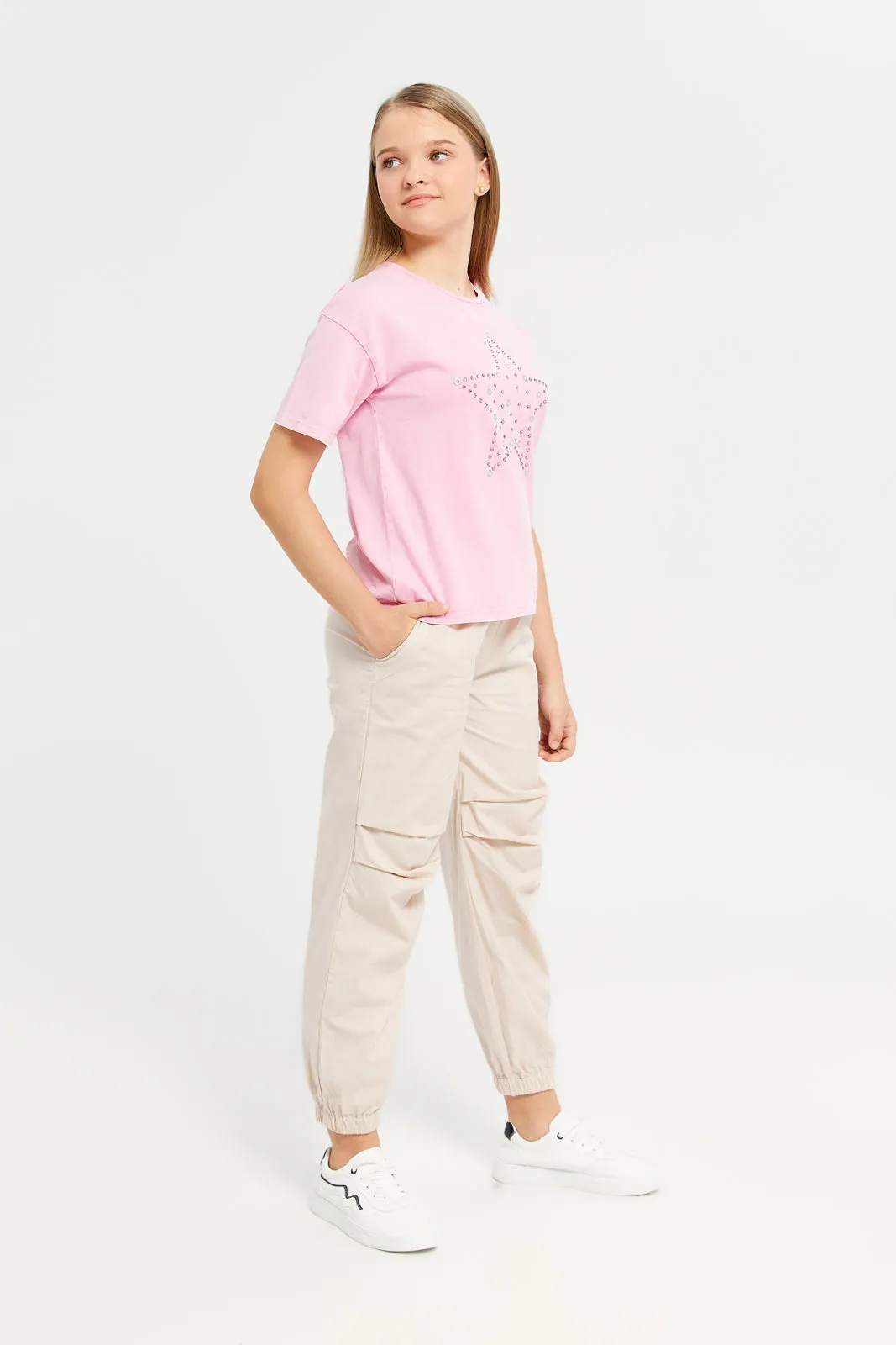 Senior Girls Beige Casual Trousers