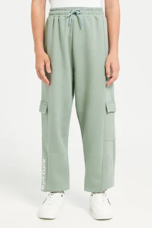 Senior Girls Green Cargo Pocket Track Pants