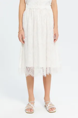 Senior Girls White Lace Tulle Skirt