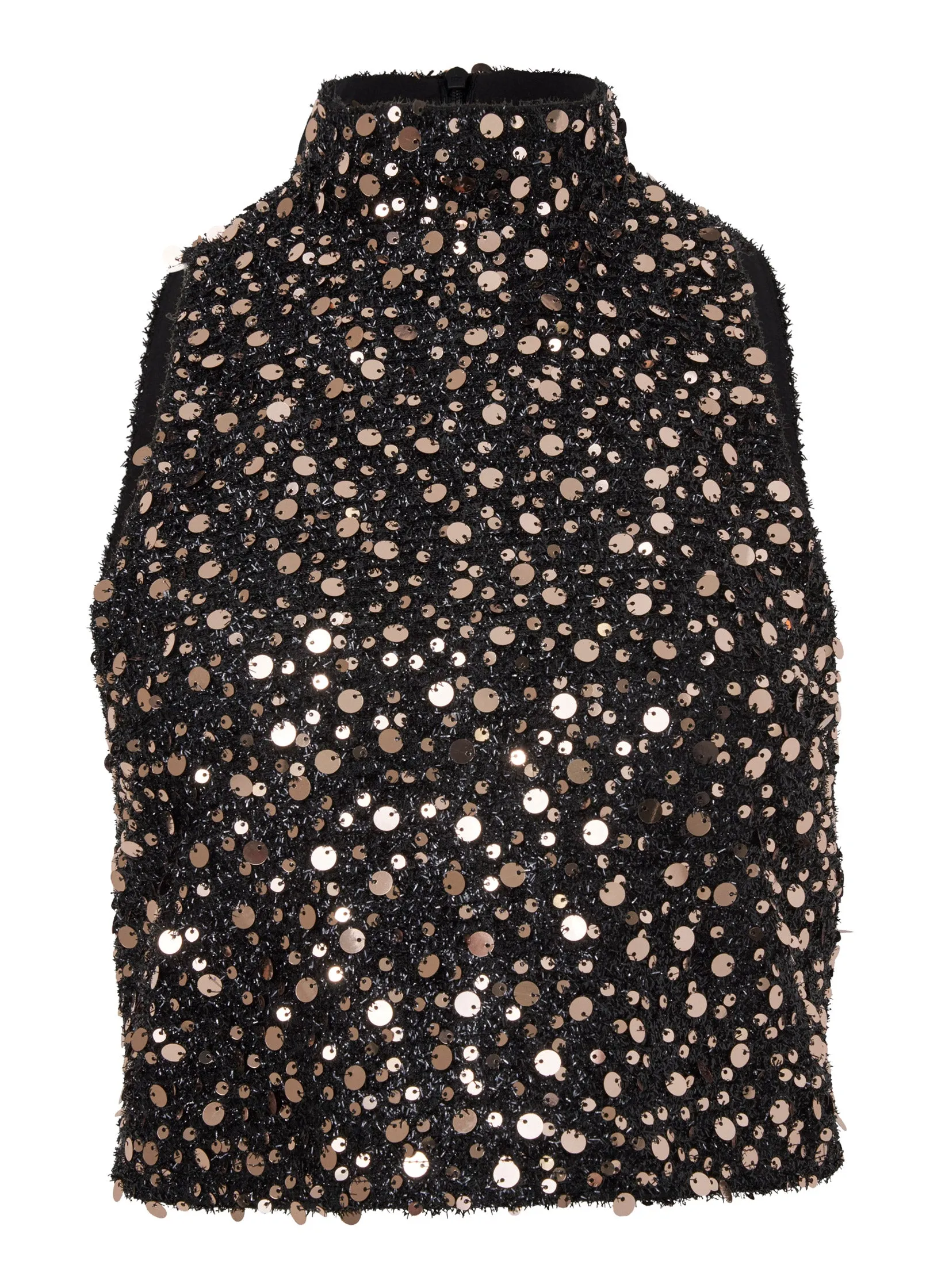 Sequin Mock-Neck Crop Top - Black & Gold