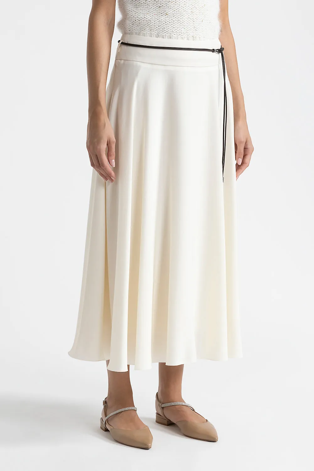 Soft touch viscose blend skirt with belt