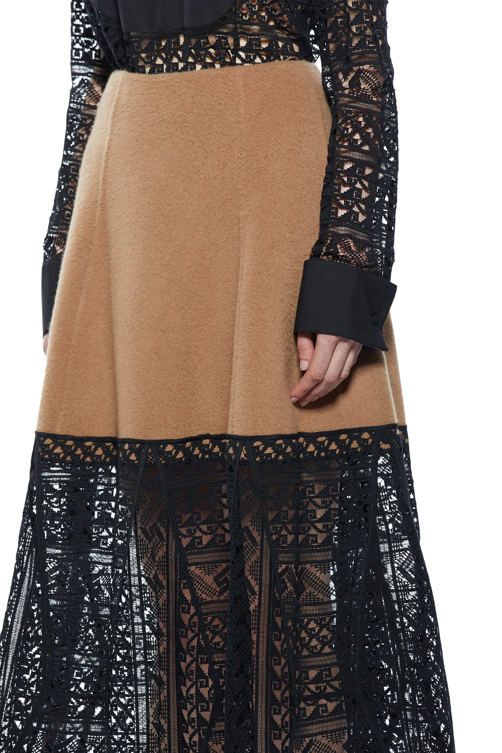 Sorvino Lace Midi Skirt in Camel Double-Face Recycled Cashmere