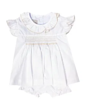 Spring Baby Girls "Sweet Baby" Smocked Ecru Popover Set