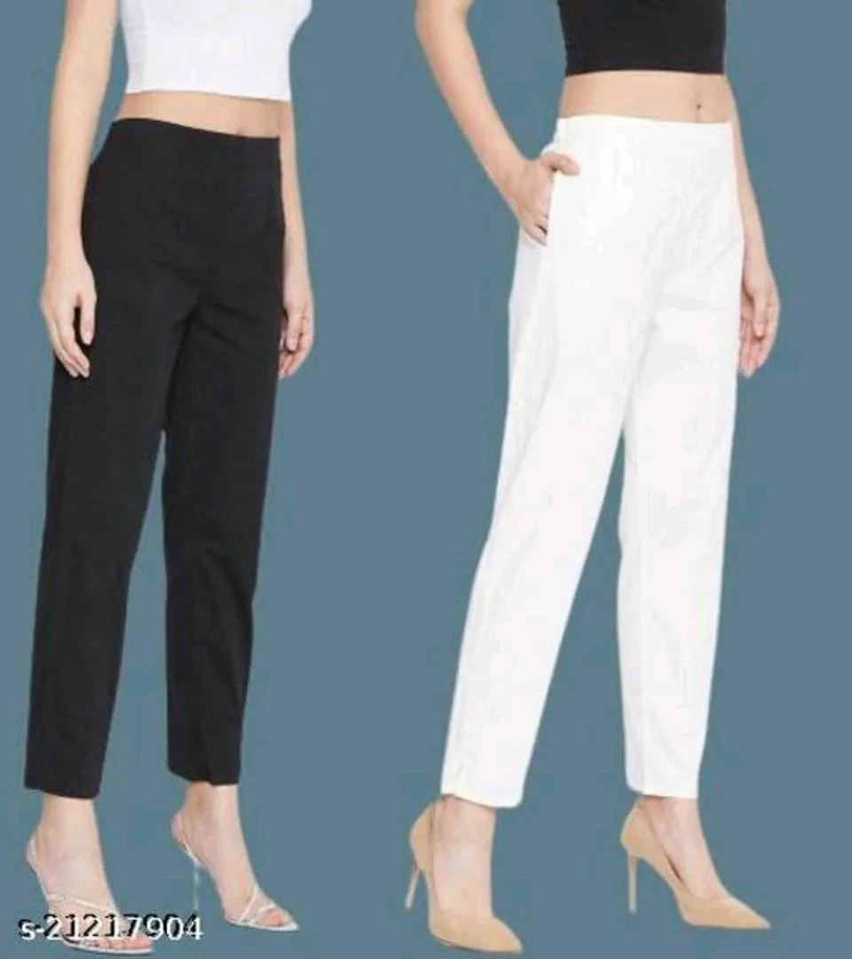 Stylish Cotton Blend Black & White Trouser (Pack of 2 )