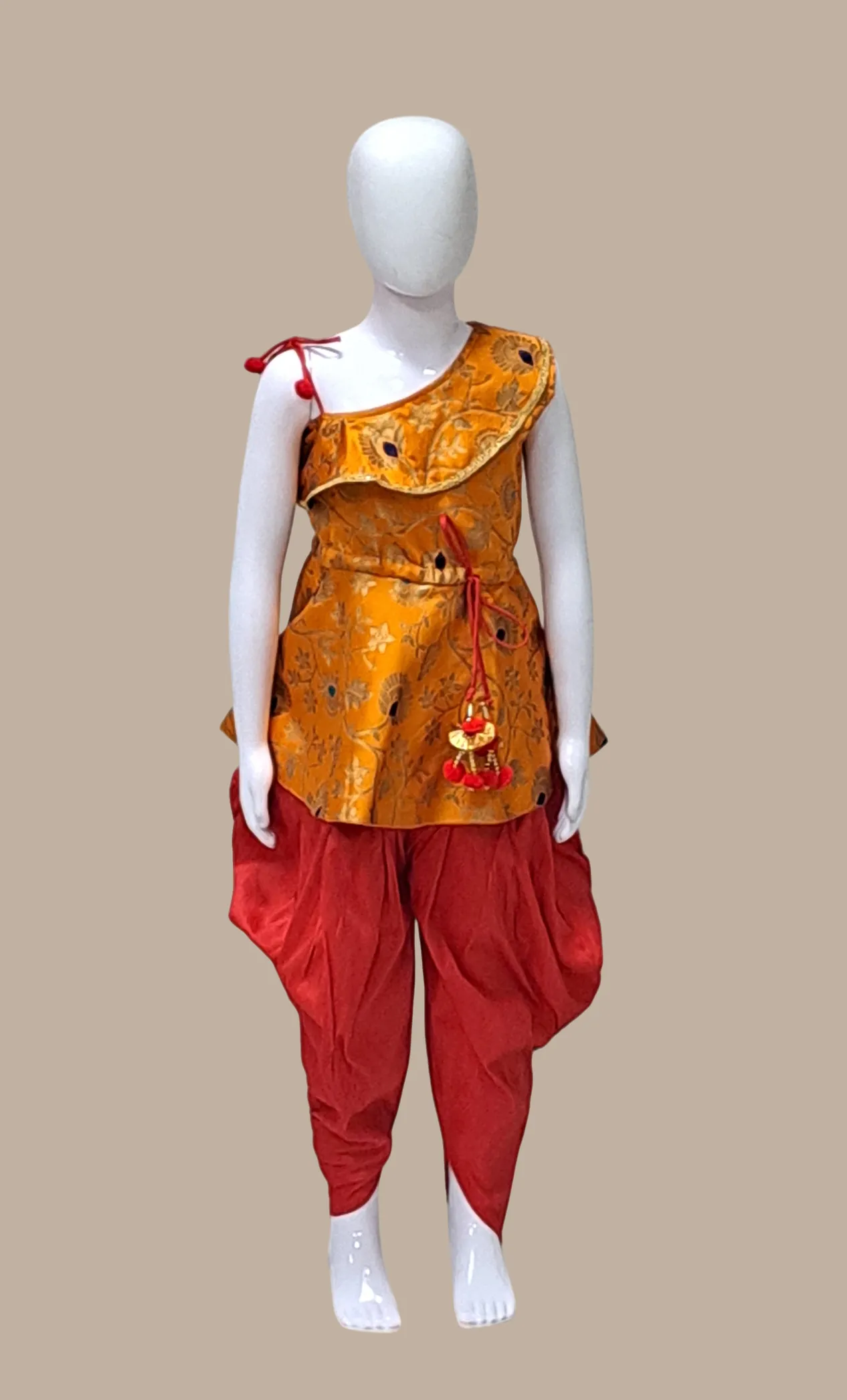 Tangerine Woven Dhoti Set